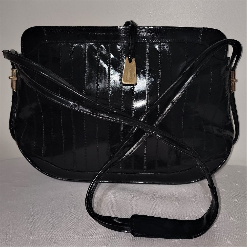 Vintage Elegant Black Eel Skin Shoulder Bag - Mint Condition